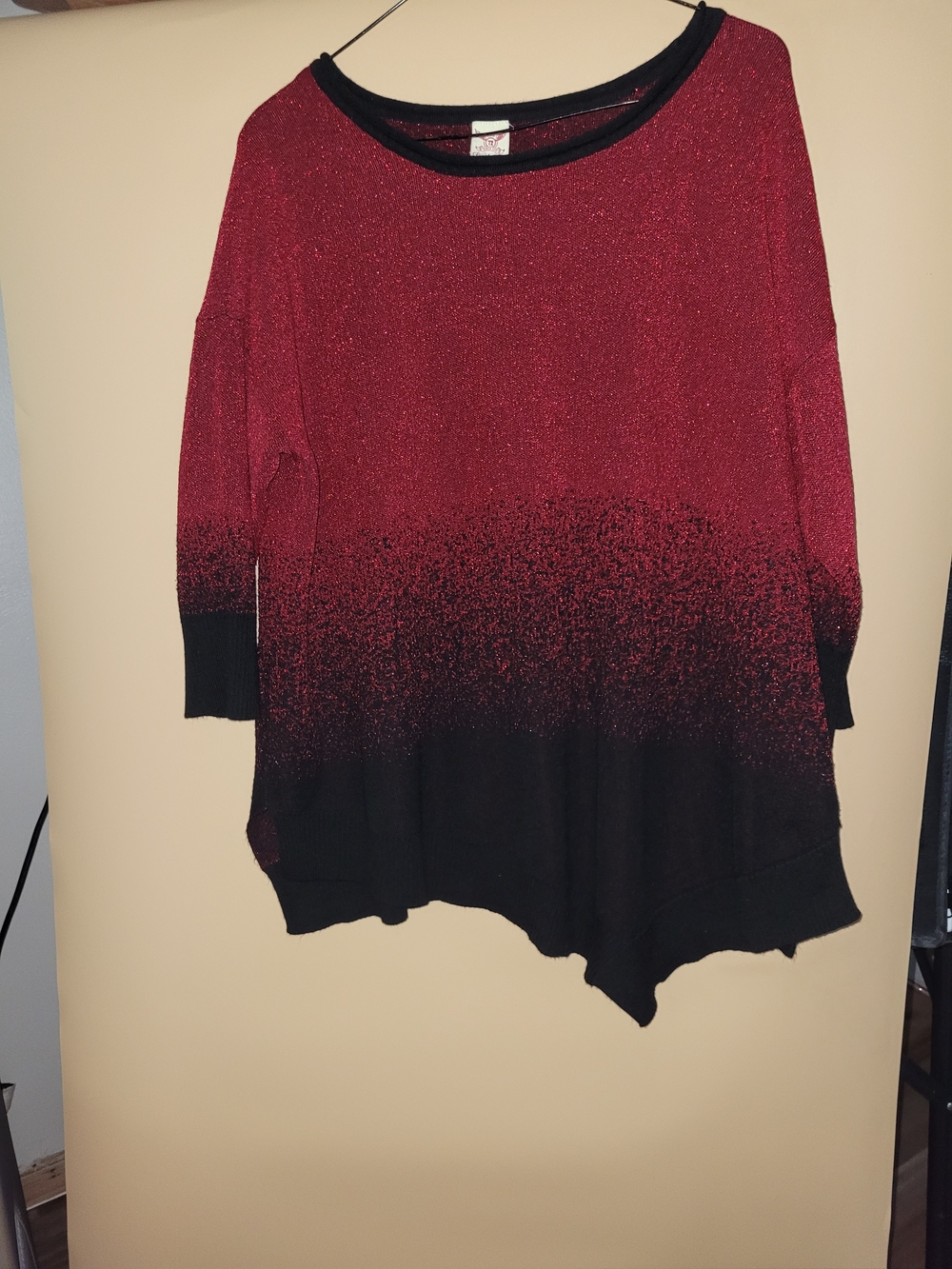 Faded Glory Red to Black Metallic Ombre Crewneck Sweater